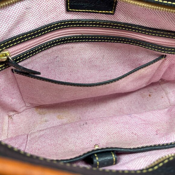 Dooney & Bourke Charleston Shopper Pebble Grain Leather Tote Black Pink Interior - Picture 5 of 8